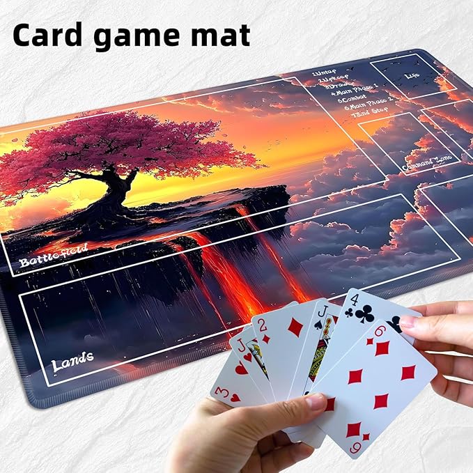 for MTG Playmat with Zones Storage Bag,for TCG Playmat and Playing Card Mat for Magic Board Games, Cherry Tree Non Slip Stitched Edges Game Mat, Rollable Foldable Card Playmats