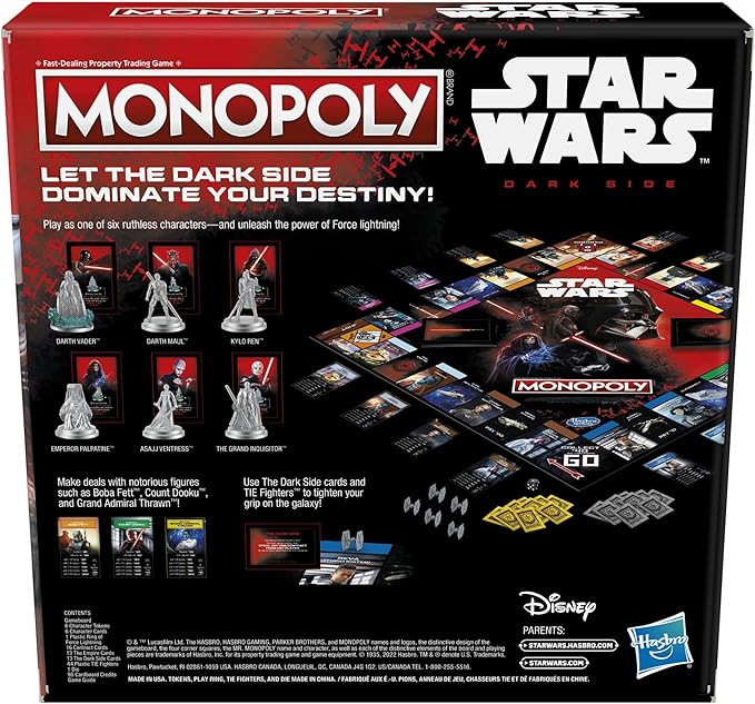 Hasbro Gaming Monopoly: Disney Star Wars Dark Side Edition Board Game for Families and Kids Ages 8+, Gift, Family Game Night