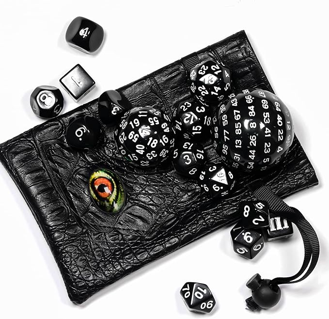 15 Pieces Complete Polyhedral DND Dice Set D3-D100 Spherical D&D Dice Set with Dragon Eye Dice Bag, D100 Dice for Dungeons and Dragons, RPG, MTG Table Games(Black w/White Numbers)