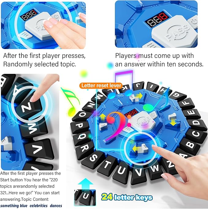 Word Game with LED Display, Alphabet Games, Fast-Paced Family Board Game for Learning Playing Game Gifts for Ages 3+ (Blue)