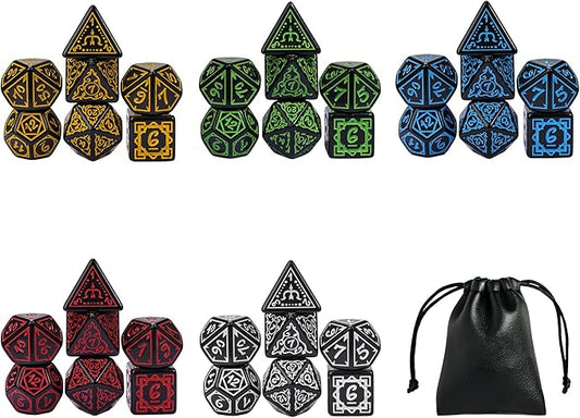 5 Sets DND Dice Druid Polyhedral Dice Set Druid(35pcs) with 1 Large Leather Bag, D&D Dice Set for Dungeons and Dragons, RPG, MTG Table Games (5Sets/35Pcs Druid Dice)