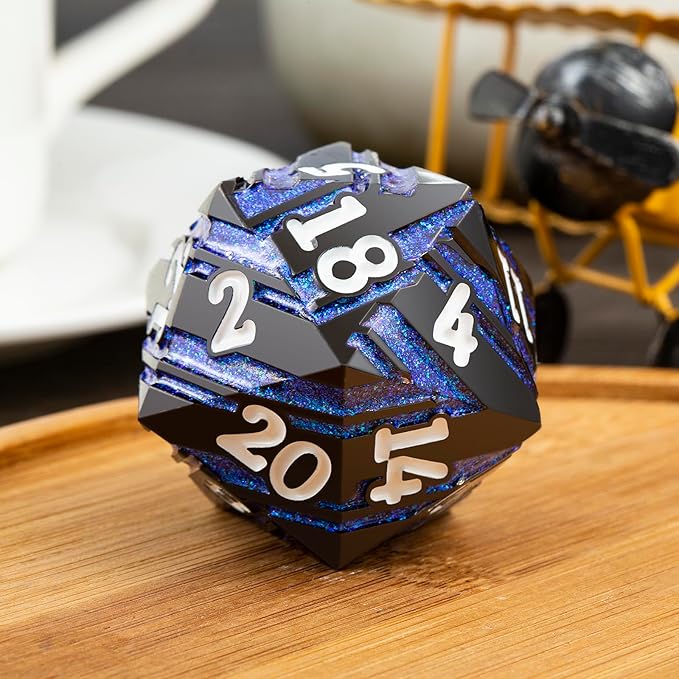 Large D20 Metal DND Dice DNDND 33mm Metal Dice with Gorgeous Gift Box for Dungeons and Dragons (Blue Stripe)