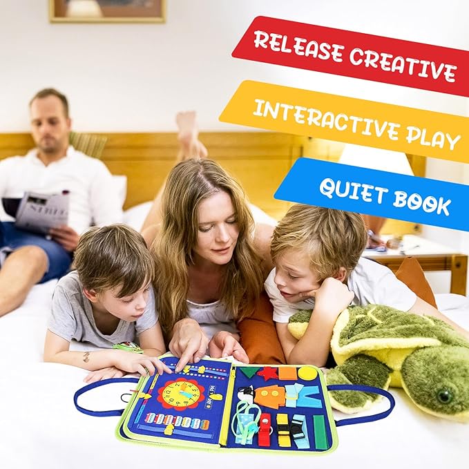 Busy Board for Toddlers 1-4, Montessori Toys with 6 Pages, Blue