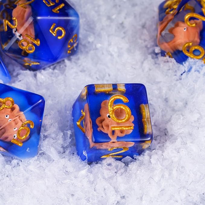 UDIXI 7PCS Resin DND Dice Set, Blue D&D Dice Set Filled with Octopus for RPG Dungeons and Dragons Role Palying Games and Other Tabletop Games, d and d,