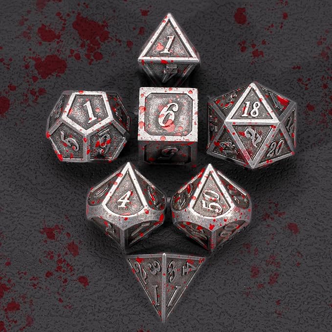 D&D Dice Set for Dungeons and Dragons, D20 Metal Dice for Gaming, Shadowrun Pathfinder (SilverBlood)