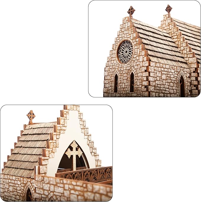 Chapel Medieval Church DIY Wooden Building Kit -308PCS; 8hrs Assembly time; Age Group 14+ - Realistic