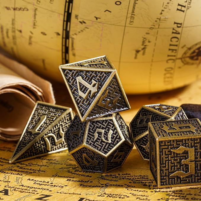 UDIXI Metal Polyhedral Dice Set D&D, 7PCS Metal DND Dice Set RPG Die Bronze for Dungeons and Dragons Role Playing Games