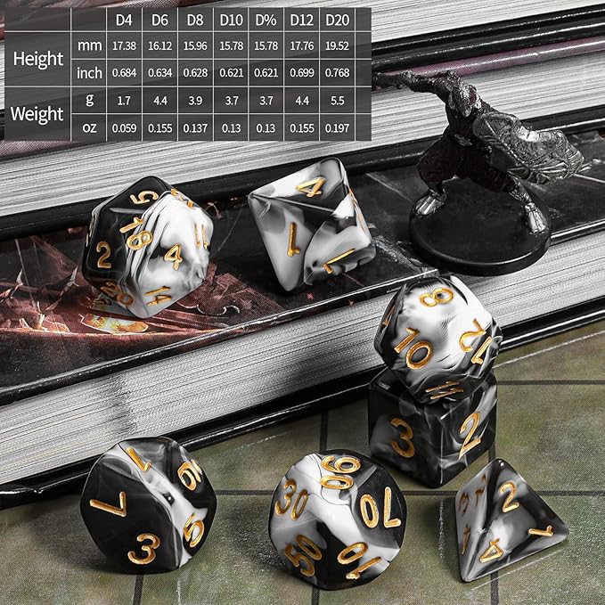 CiaraQ DND Polyhedral Dice Set with a Black Dice Bag for D&D RPG MTG Role Playing Table Games
