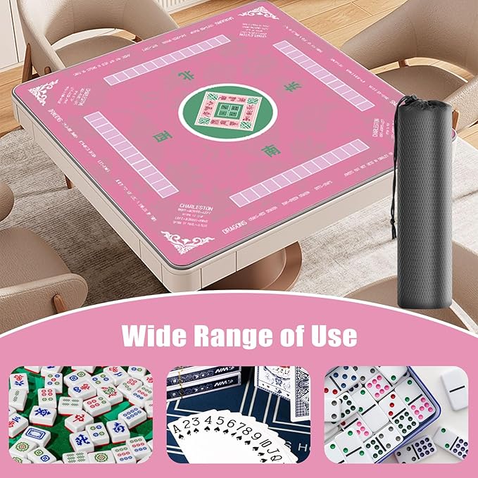 31.5 Inch Mahjong Mat for Table, 3MM Non-Slip & Noise Reduction Gaming Mat with Drawstring Bag, Perfect for Poker, Board Games, Card Games, Tile Games, and Dominoes (Pink)