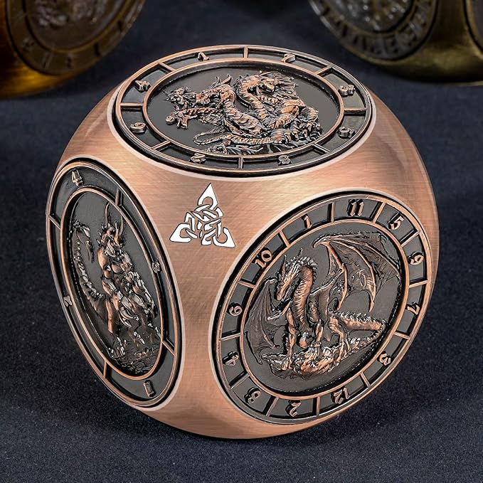 7 in 1 Spinner DND Dice Set, Metal D and D Dragon Dice with Gift Box, Role Playing Dice, Copper