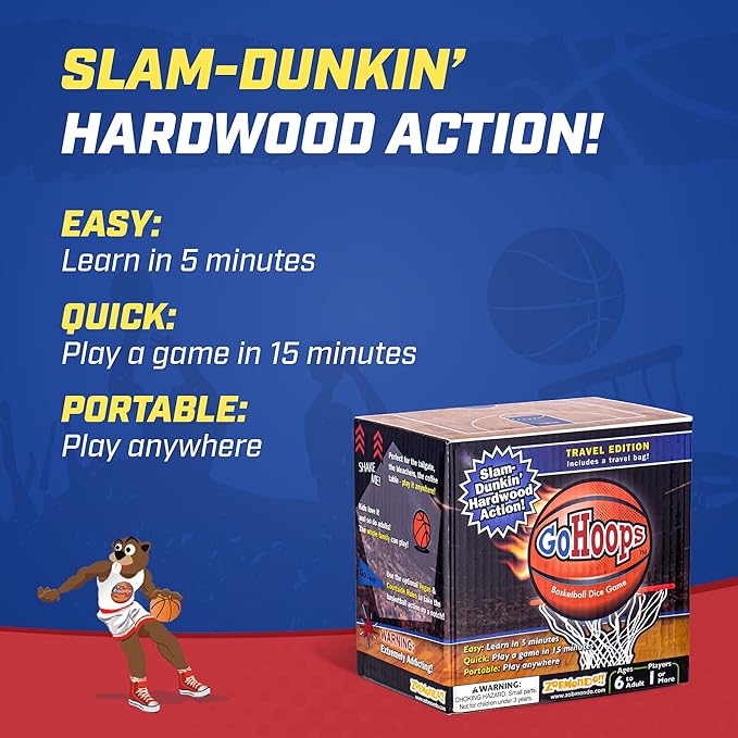 Zobmondo!! GoHoops Basketball Dice Game | for Basketball Fans, Families and Kids | Play at Home or for Travel
