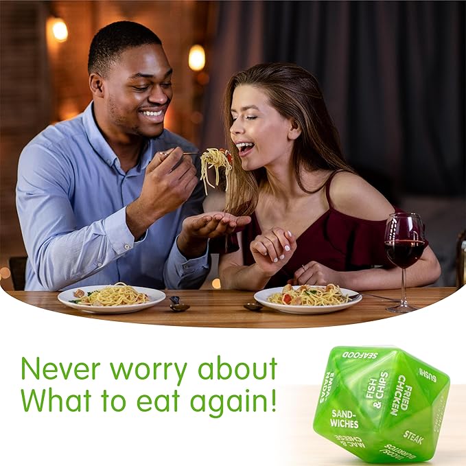 Dinner Dice - for Couples Takeout Date Night Ideas 2"x2"x2" Decision Dice in Green