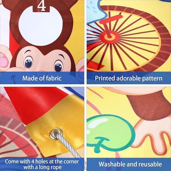 Blulu Carnival Toss Games Banner with 3 Bean Bags Carnival Game for Kids and Adults Circus Theme Party Decorations for Birthday Family Fun Throwing Indoor Outdoor