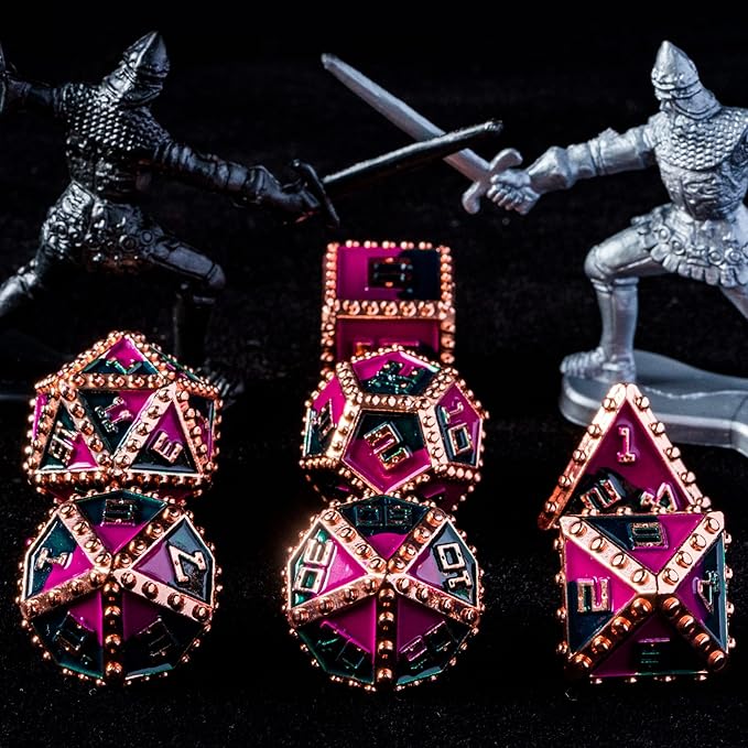 UDIXI Metal Dice Set, Metal DND Dice Set Rivet D&D Set for Dungeons and Dragons Role Playing Games (Red Copper-Purple Green)
