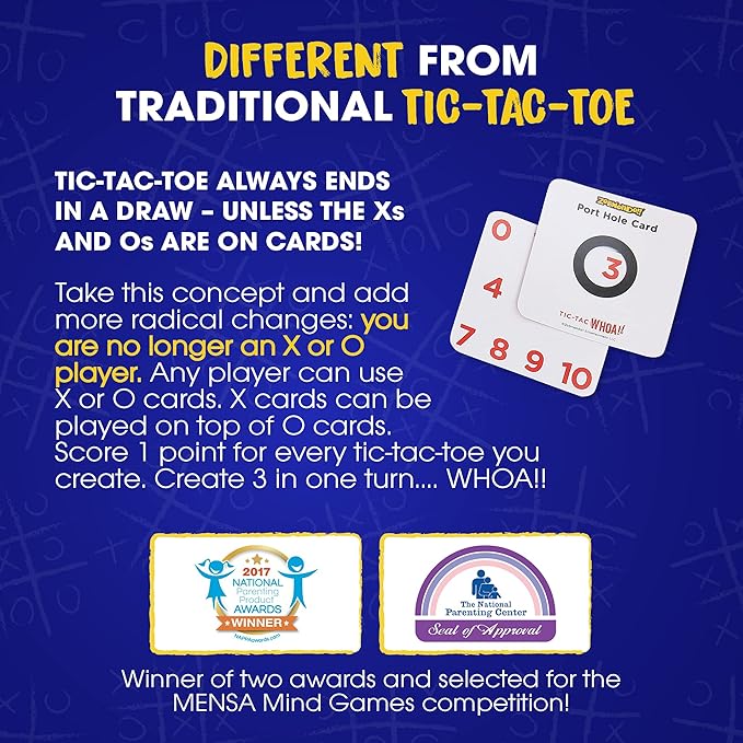 Zobmondo!! Tic Tac Whoa!! 5-in-1 Tic Tac Toe Card Game Fun for Families and Kids