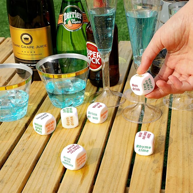 Hanaive 6 Pcs Party Drinking Bar Dice Game Resha Roulette Drinking Game Bachelorette Party for Adults White Elephant Gift Wedding Graduation Birthday(Basic Dice,White)