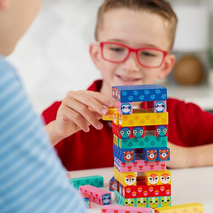Mudpuppy Wild Wobble! – Colorful Wooden Tumbling Tower Game, 4 Across, Great for Small Hands, Ages 3+