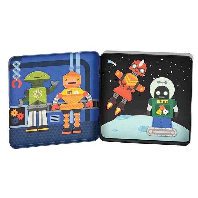 Petit Collage Magnetic Play Set, Robot Remix – Mix & Match Magnetic Game Board, Ideal for Ages 3+ – Includes 2 Magnetic Scenes and over 25 Magnet Pieces, Ideal Travel Activity for Kids