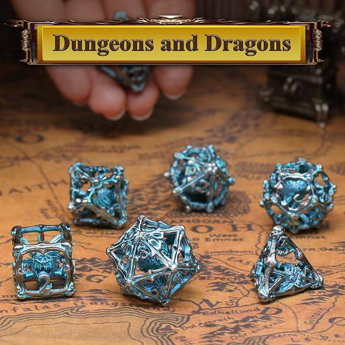 Beholder Dice Set DND, Dragon Eye Dice, ZHOORQI 7PC/Set Polyhedral Dices for Dungeons and Dragons, RPG, Eye Monster D&D Gifts（Eye -Retro Blue）