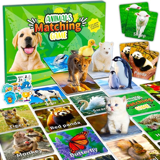 Animal Matching Game for Kids 100PCS Memory Card Game for Toddlers Preschool Learning Activities Memory Matching Cards Boys Girls Family Board Game