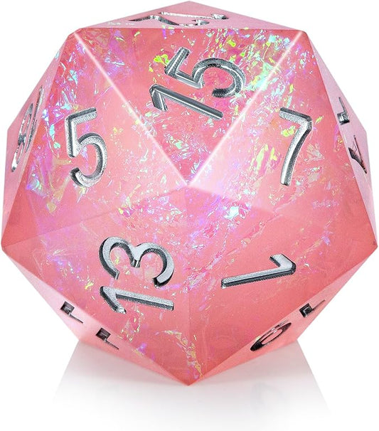 Large D20 DND Dice DNDND 33mm Sharp Edge Dice with Gorgeous Gift Box for Dungeons and Dragons (Pink)