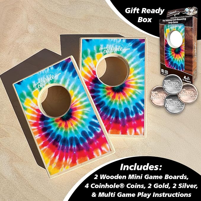 Desktop Coin Bouncing Party Set | Tabletop Cornhole Board | Small Travel Game Includes Coins