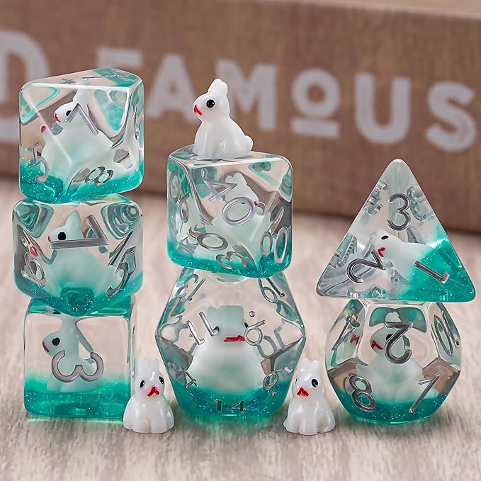 Resin Rabbit DND Dice Set, Polyhedral D&D Dice Animal Inclusion Dice for Dungeons and Dragons MTG RPG Board Games