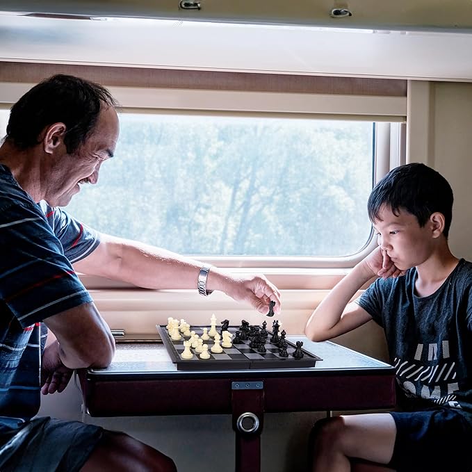 Gamie Magnetic Travel Chess Game, Foldable Portable Chess Board Game for Kids, Entertaining Road Trip Toys, Travel Games, and Desktop Toys for Adults