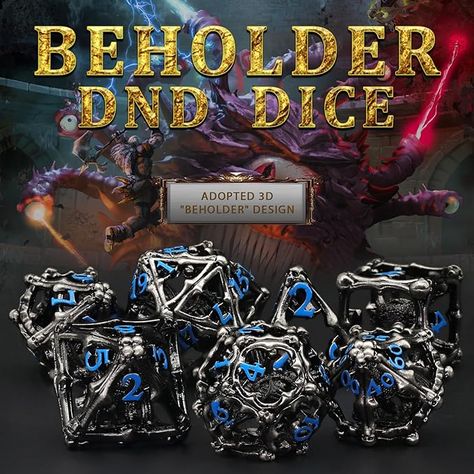 Beholder Dice Set DND, Dragon Eye Dice, ZHOORQI 7PC/Set Polyhedral Dices for Dungeons and Dragons, RPG, Eye Monster D&D Gifts（Eye-Blue Number）