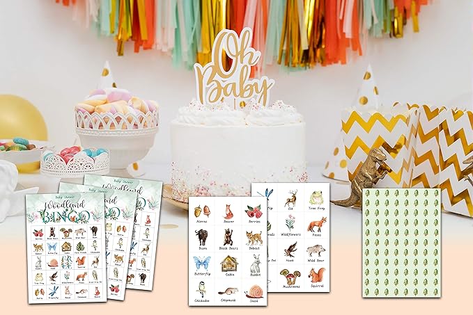Woodland Bingo Cards, Baby Shower Party Activities, Woodland Animals Theme Game for 24 Players, Gender Reveal Bingo Game Cards, Woodland Party Favors Supplies Decorations(A04)