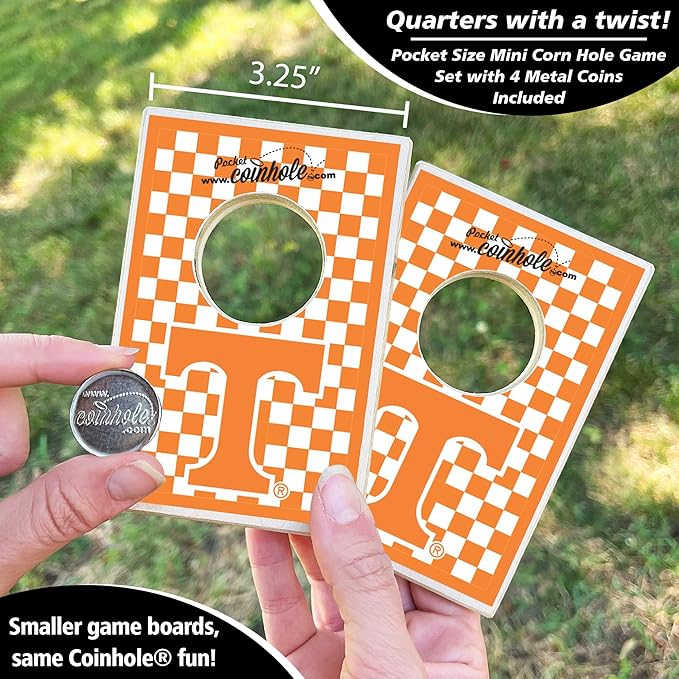 Tabletop Cornhole Game Set | Officially Licensed College Mini Football Cornhole Board Game | Includes Coins