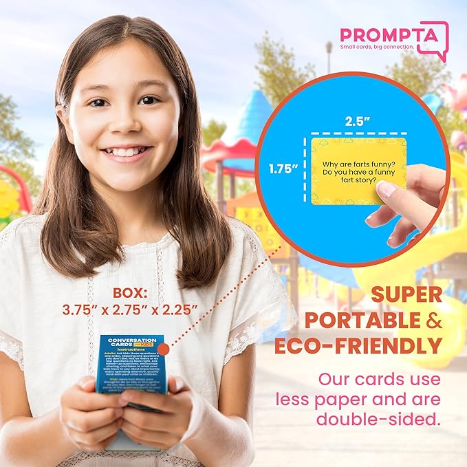 Conversation Cards for Kids – 400 Convo Starters for Family Game Night or Dinner – Road Trip Travel Games for Children Age 8-12 – Connect & Build Social Emotional Skills – 2.5" x 1.75" Sized Cards