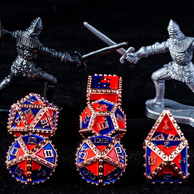 UDIXIUDIXI Metal Dice Set D&D, Metal DND Dice Set Rivet for Dungeons and Dragons Role Playing Games (Red Copper-Red Blue)