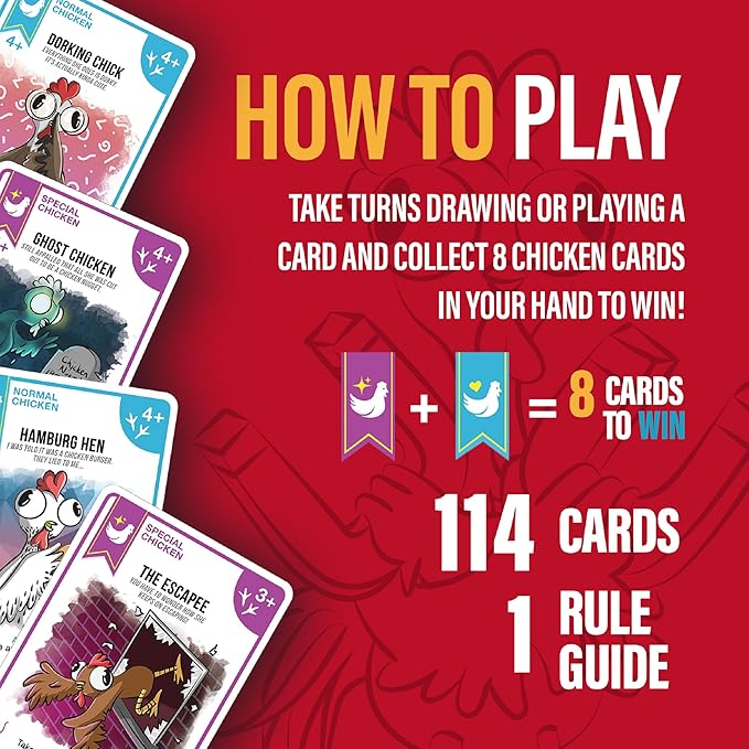 Chicken Challengers Card Game, Hilarious Games for Adults & Teens, New and Strategic Games for Adults and Family Game Night, 2-8 Players, Ages 13+, Travel-Friendly, 114 Cards