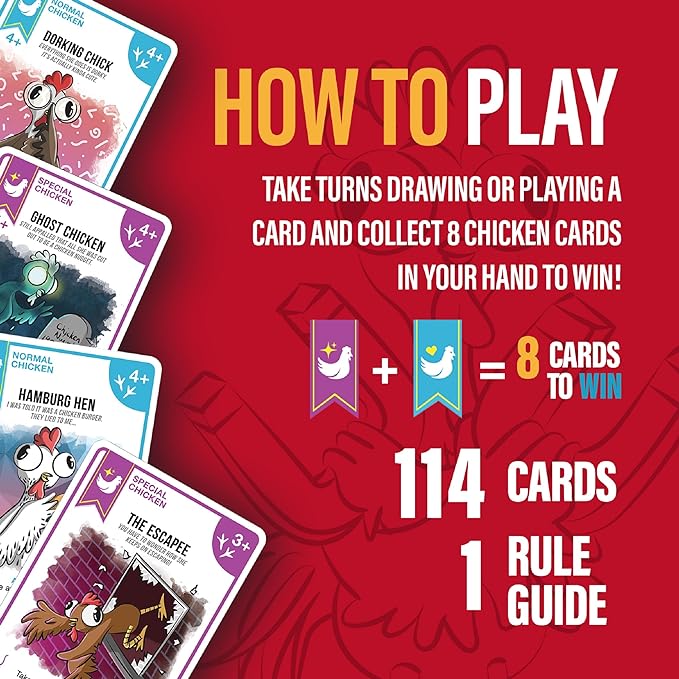 Chicken Challengers Card Game, Hilarious Games for Adults & Teens, New and Strategic Games for Adults and Family Game Night, 2-8 Players, Ages 13+, Travel-Friendly, 114 Cards