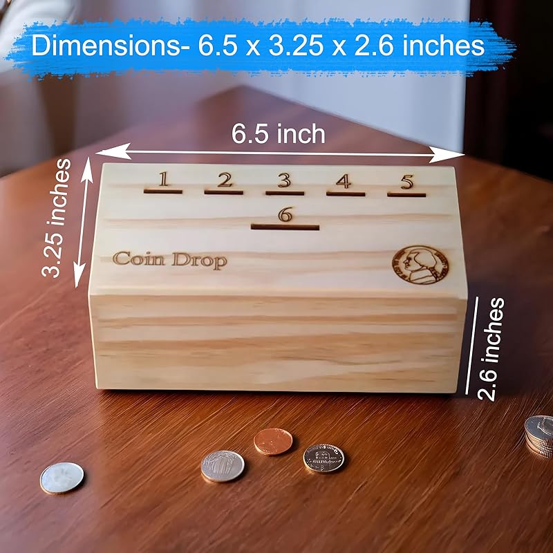 T one woods coin drop game for kids/adult with dice and wooden box | penny game for family fun coin drop | coin drop game for family and friends (Design-1)