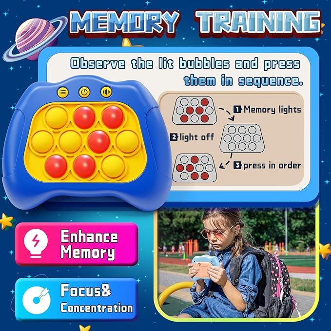 Quick Push Game，Pop Game Fidget Toys, Fast Push Bubble Game, Handheld Puzzle Game Sensory Toys ，Light Up Push Pop Game for Kids 3-12 Girls and Boys Teens Adults Decompression (Blue)