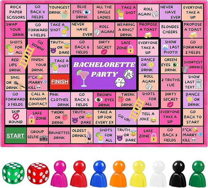 Bachelorette Party Drinking Games for Adults, Rubber Mat Drinking Board Game, Funny Party Interactive Drinking Games for Girls Night, Bachelorette Party, Age 21+, 2-8 Players
