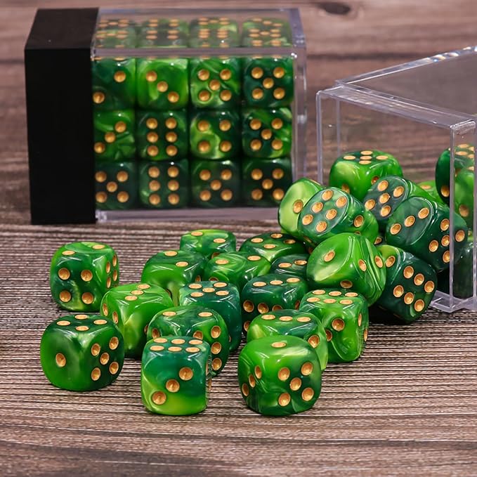 36 Mini Dice Set, 12mm 6 Sided D6 Game Dice, Two Colours (Dark Green & Light Green) with Portable Gaming Box