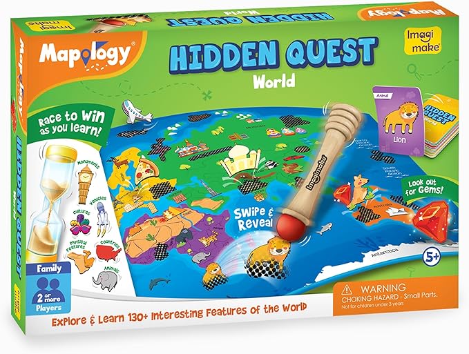 Imagimake Mapology Hidden Quest World Map Board Game | Magical Swipe & Reveal | Educational Toys for Ages 5-7 & 8-12 | Boys & Girls Toys Age 6-8 | Gifts for 10-Year-Old Boys