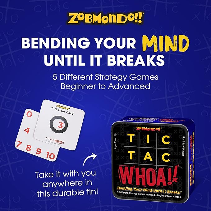 Zobmondo!! Tic Tac Whoa!! 5-in-1 Tic Tac Toe Card Game Fun for Families and Kids