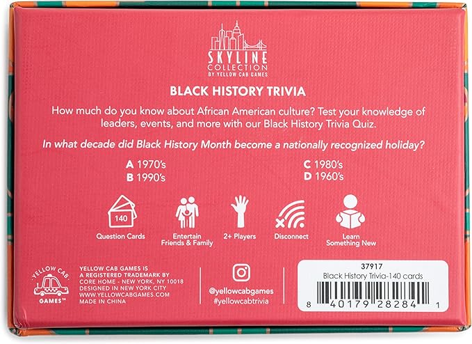 Skyline Collection Trivia Set - Black History Trivia, 140 Question Cards - Game Night Entertainment for Families & Friends