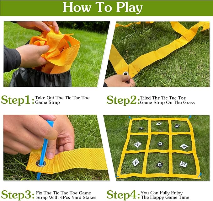 Giant Tic Tac Toe Strap Game Outdoor, 4FT x 4FT Portable Tic Tac Toe Bean Bag Toss with 10pcs Bean Bag, Large Outdoor Lawn Yard Backyard Carnival Field Day, Jumbo Yard Games for Kids Adults Family
