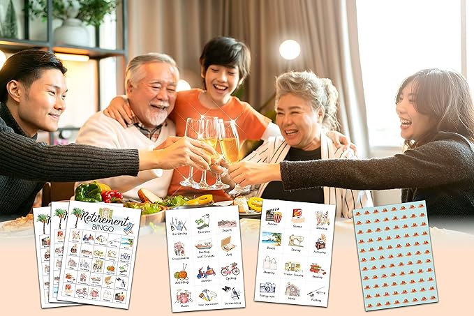 Retirement Bingo Cards, Retirement Game for 24 Players, Family & Friends Office Activity, Retirement Party Favors Supplies Decorations (12)