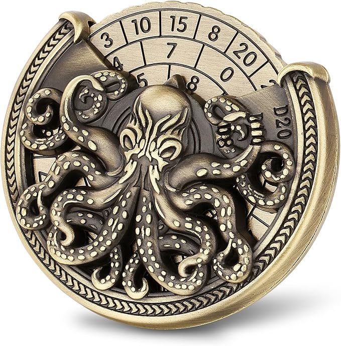 Spinner DND Dice Set, 7-in-1 Metallic D&D Dice, Octopus Roulette Dice Spinner for DND Dice Set, D&D Gifts with Gift Box, Father's Day, Role Playing Game Board Game Accessories, Bronze