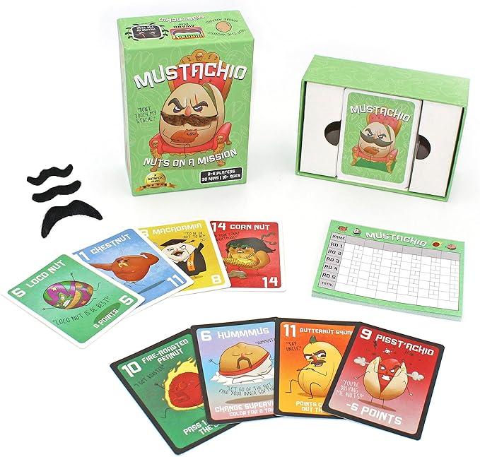 Mustachio- Mustaches Now Included, a Strategy Game of Trickery and Scheming Nuts, Funny Board Games for Teens and Family Night, Card Game for 2-6 Players