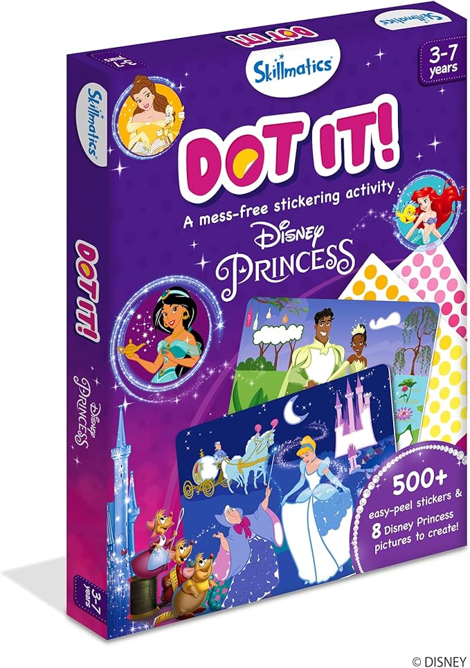 Skillmatics Dot It Sticker Art Activity - Disney Princess, Mess-Free Fun for Kids, 500+ Stickers, Craft Kits, DIY Scrapbooking Activity, Travel Toys, Gifts for Girls & Boys Ages 3, 4, 5, 6, 7