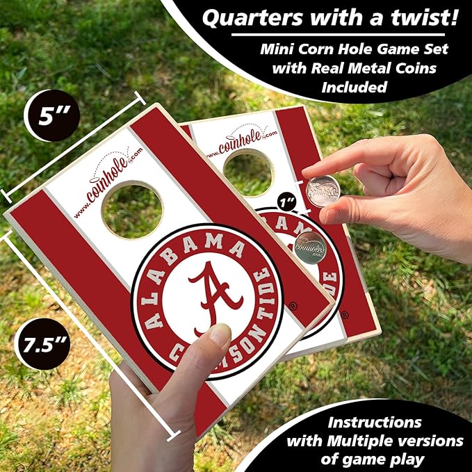 Tabletop Cornhole Game Set | Officially Licensed College Mini Football Cornhole Board Game | Includes Coins