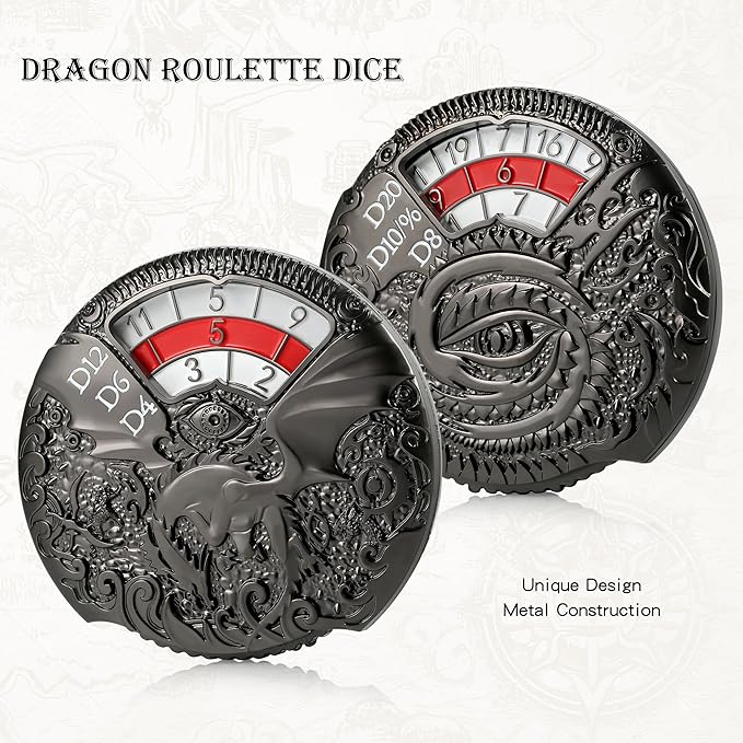 DND Spinner Dice DNDND 7-in-1 Spinner Metal D&D Dice Set with Gorgeous Gift Box for Dungeons and Dragon and Rolling Game(Black with Red)
