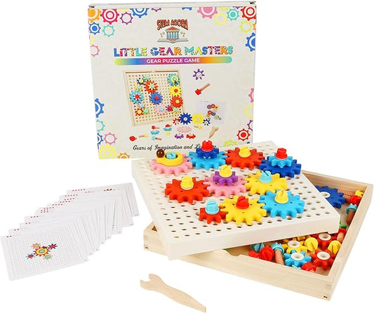 Montessori Gear Puzzle Game, Wooden Colorful Gears and Screws, Montessori-Inspired Learning, Educational Learning & Fine Motor Skills, for 3 4 5 6 7 8 9 Year Old